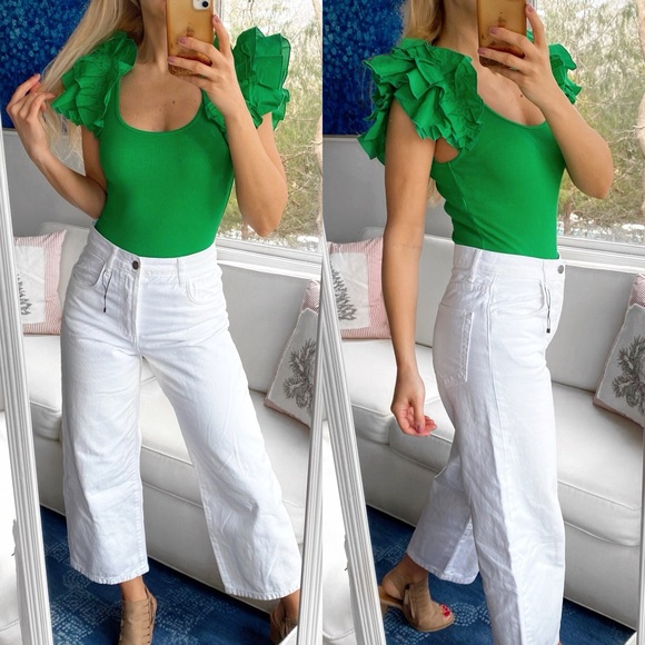 🌿 ZARA GREEN BUTTERFLY SLEEVE RIBBED BODYSUIT! - Picture 16 of 16